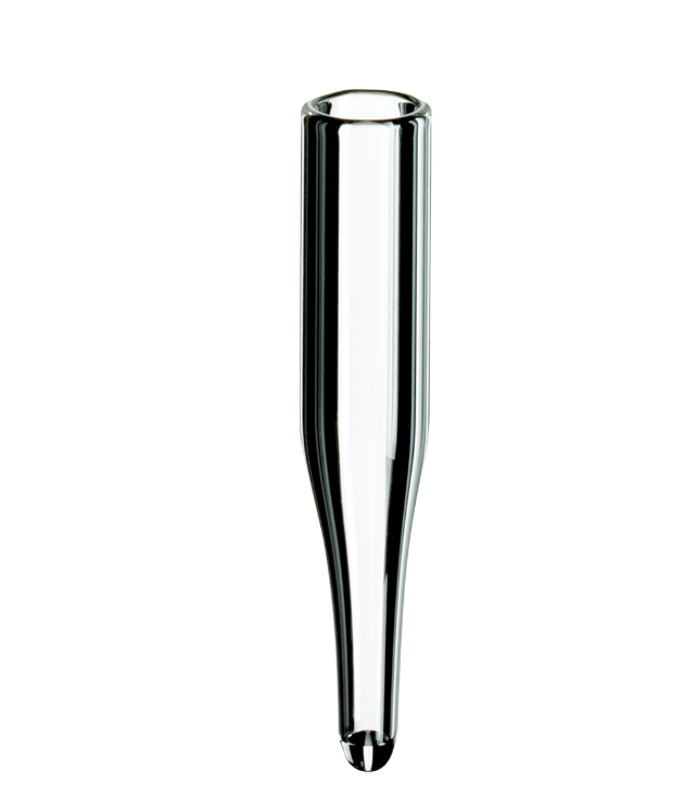 neochrom micro-inserts 0,1 ml verre clair avec pointe de 15 mm pour filetage. ND13 conique Art.nr 70768
