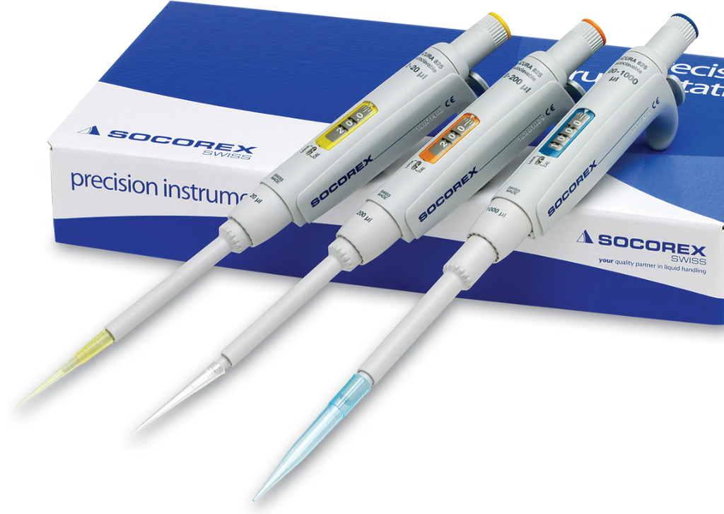 Socorex Triopack P, drei Acura® manual 825 Labor Mikropipetten, mit Volumen 1-10Y µl / 10-100 µl /100-1000 µl - Art. Nr. SR0472